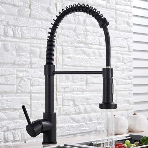 Matte schwarze Pull Down Kitchen Wasserhahn Chrom Dual Modi Heiße Colmixer Tap Messing Küche Spüle Wasserhähne, schwarz Beauty Comes von AJYBYUKJ