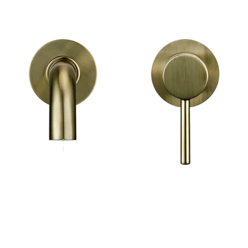 Mattes schwarze Wandmontagdachter - 1 Stc -Messing -Spüle Wasserhahn mit einem Griff, heißem und kaltem Wasser, stilvoller weißer Roségold -Akzent (Farbe: Pinselbronze -210) Beauty Comes von AJYBYUKJ