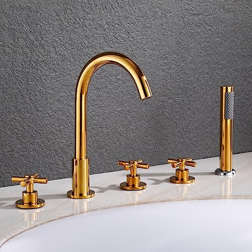 Mixer -Duschhähler für Badendecks montiert 5 Lochbad Taps mit Dusche, Dualhebel schwarz, b Beauty Comes Mixer -Duschhähler für Badendecks montiert 5 Lochbad Taps mit Dusche, Dualhebel schwarz, b Beauty Comes von AJYBYUKJ