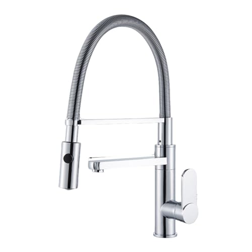Pull Down Küchenspüle Wasserhahn Chrom kaltes heißes Wasser Drehwaschbeckenmischer auf 360 Rotation 2-Wege Einloch-Mixer, a Beauty Comes von AJYBYUKJ