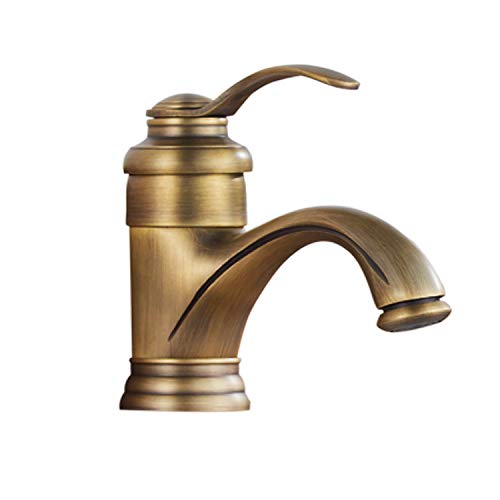 Retro -Messingmixer Tap Teekanne ein Hebel -Badezimmer -Becken kalt und heißes Wasserspüle Wasserhahn, ölgemerkte Bronze (Messing) Beauty Comes von AJYBYUKJ