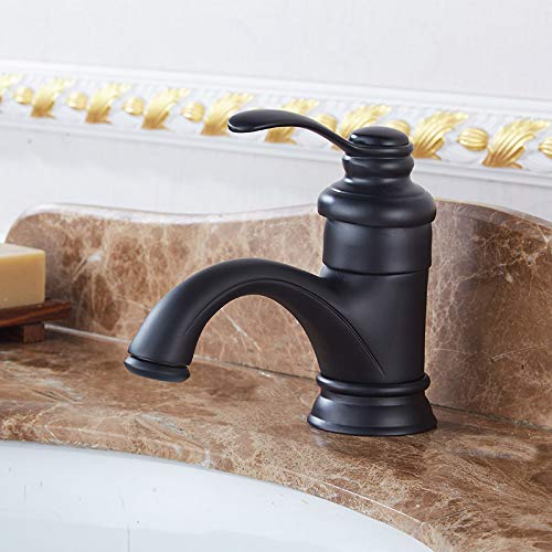 Retro -Messingmixer Tap Teekanne ein Hebel -Badezimmer -Becken kalt und heißes Wasserspüle Wasserhahn, ölgemerkte Bronze (schwarz) Beauty Comes von AJYBYUKJ