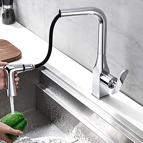 TAPS KITEN SINK MISER TAP mit Pull Down Sprayer, Kiten Haken Messing Heiße und kalte, rotatable einstiegbare 2-Modi Einer Loch Kitten-Wasserhahn großräumiges Reinigungsrom B B Beauty Comes von AJYBYUKJ