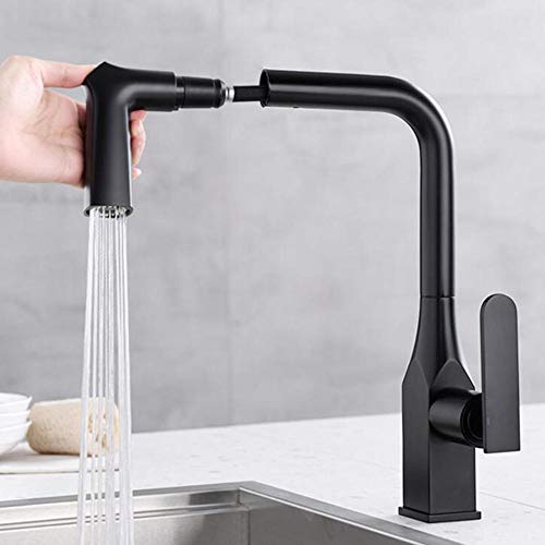 TAPS KITEN SINK MISER TAP mit Pull Down Sprayer, Kiten Haken Messing Heiße und kalte, rotatable einverrückte 2-Modi Einer Loch Kitten Wasserhahn großräumiger Reinigungsschwarz B B Beauty Comes von AJYBYUKJ
