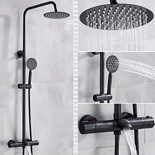 Thermostatischer Chrom-Badezimmer Wasserhahn und Regenduschkopf Set, wand montierte Badewanne Mixer Hahn, luxuriöses Duschsystem für moderne Badezimmer, schwarzes Finish Beauty Comes von AJYBYUKJ
