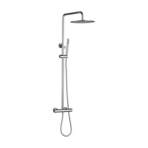 Thermostatischer Duschmischer-Set Multifunktionswandmontage freiliegender Säule Badezimmerhahn mit Diverter Regenkopf Festes Messing und Schlauch (Chrom, 8 Zoll) Beauty Comes von AJYBYUKJ