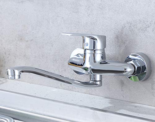 Wall Messing Mixer Tap Badezimmer Becken Küchenspüle kalt und heißer Wasserhahn, Chrom (18 cm) Beauty Comes von AJYBYUKJ