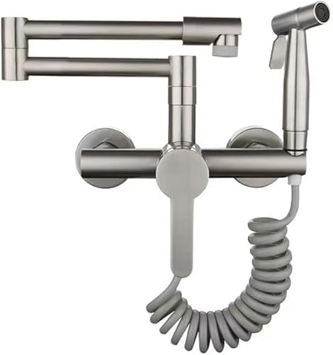 Wandhahnmontagemittel Spülbecken Wasserhahn Eingriff 360 ° Rotation Küchenspüle Mischhahn mit Sprühpistole gebürstet (gebürstet) Beauty Comes von AJYBYUKJ