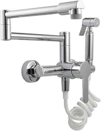 Wandhahnmontagemittel Spülbecken Wasserhahn Eingriff 360 ° Rotation Küchenspüle Mischhahn mit gebürstetem Sprühpistole (Chrom) Beauty Comes von AJYBYUKJ