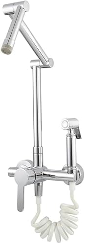 Wandmontierte Wasserhahn Küche Spüle Wasserhahn Klappküche Haken Spülbecken Zapfmischer mit Sprühpistole heißes und kaltes Wasser schwarz (Chrom) Beauty Comes von AJYBYUKJ