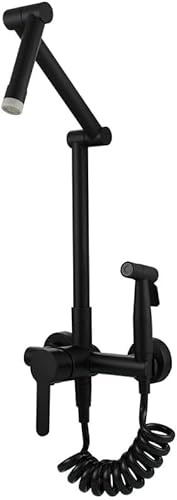 Wandmontierte Wasserhahn Küche Spüle Wasserhahn Klappküche Haken Spülbecken Zapfmischer mit Sprühpistole heißes und kaltes Wasser schwarz (schwarz) Beauty Comes von AJYBYUKJ