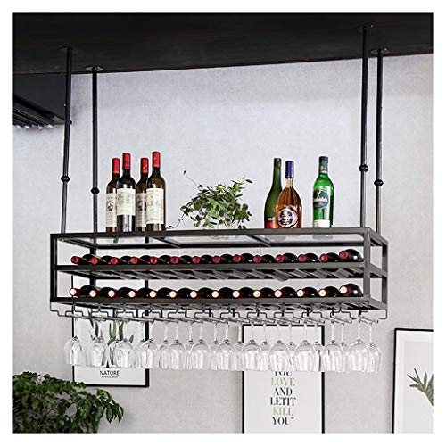 Weinregal, Rotweinregal, hängender Weinglashalter, Weinregal mit Glashalter, 3-stufiger, verstellbarer industrieller Decken-Weinflaschenhalter aus Metall, für Restaurant/Bar/Schrank, Glasaufbewahrung von AJYBYUKJ