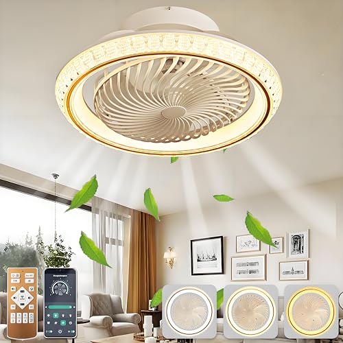 AJZXQM LED Deckenventilator mit Beleuchtung, Leise, 75W Deckenlampe mit Ventilator Und Fernbedienung APP, 6-Gang Timer Lampe mit Ventilator, 360° Drehung Reversibel Deckenleuchte Ventilator, Gold von AJZXQM