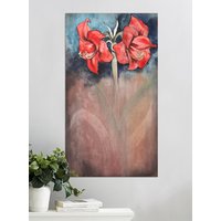 Rote Amaryllis Blumen Wandkunst Inspirierende Mixed Media Kunst von AJsPalette