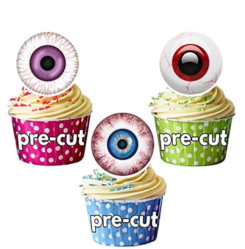 Vorgeschnittene Halloween Augen - essbare Cupcake Topper/Kuchendekorationen (24 Stück) von AK Gifts