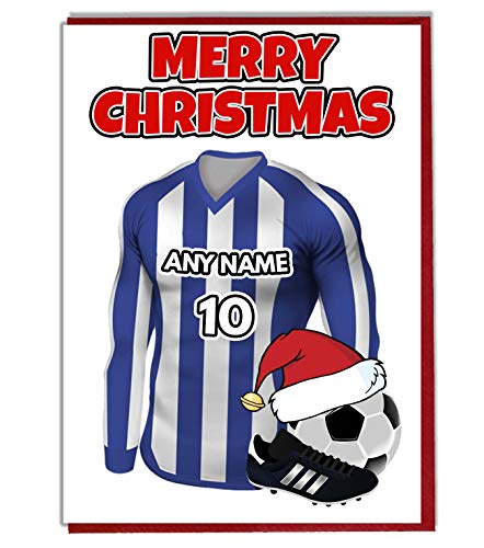 AK Giftshop Weihnachtskarte mit Fußball-Motiv, personalisierbar – Team Colchester United Farben von AK Giftshop