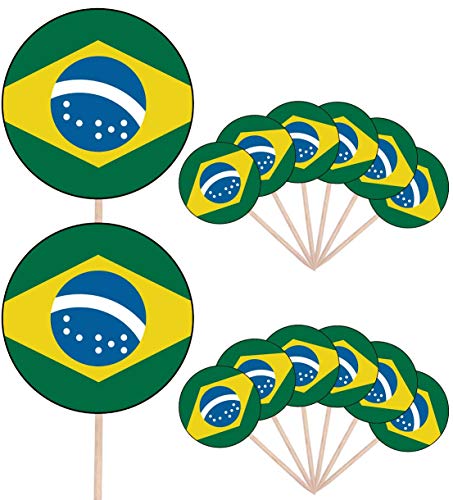 Brasilien-Flagge, Party-Dekoration für Kuchen, Cupcakes, Stifte, Flaggen, zum Aufstellen, 14 Stück von AK Giftshop
