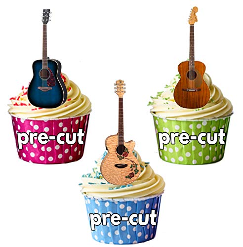 Essbare Cupcake-Dekoration mit Akustikgitarre, vorgeschnitten, 36 Stück von AK Giftshop