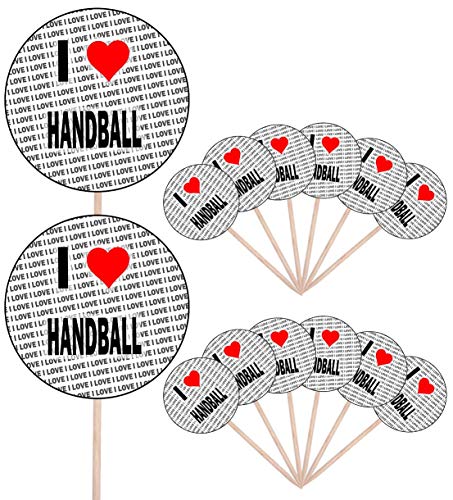 I Love Handball – Party Food – Cake Cupcakes – Picks Sticks – Food Flaggen – Stand Up Dekorationen Topper (14 Stück) von AK Giftshop