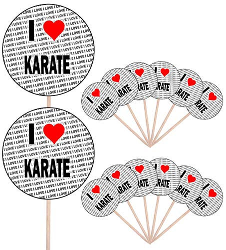 I Love Karate – Party Food – Kuchen Cupcakes – Picks Sticks – Essen Flaggen – Stand Up Dekorationen (14 Stück) von AK Giftshop