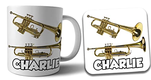 Personalisierte Trompeten-Tasse und Untersetzer, Geschenk-Set von AK Giftshop