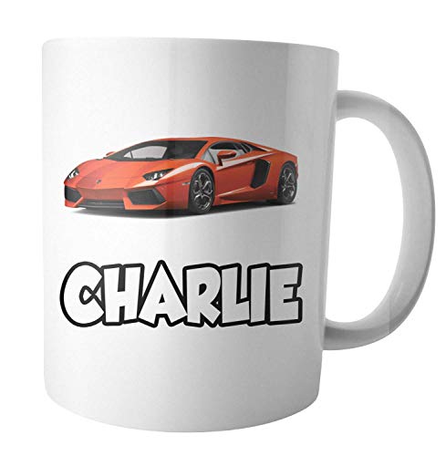 Tasse mit Sportwagen-Motiv, personalisierbar, Orange von AK Giftshop