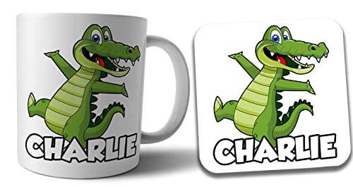 Tasse und Untersetzer, personalisierbar, Krokodil-Design, Geschenk-Set von AK Giftshop