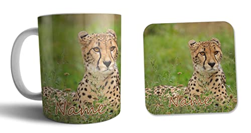 Tasse und Untersetzer-Set – Gepard – Geschenk – Geburtstag – Weihnachten – Strumpffüller – Wichteln von AK Giftshop