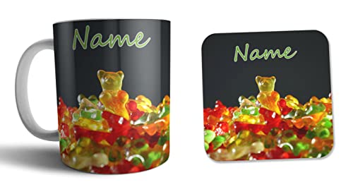 Tasse und Untersetzer-Set – Gummibär, Geschenk – Geburtstag – Weihnachten – Strumpffüller – Wichteln von AK Giftshop