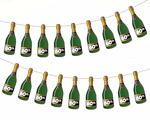 Wimpelkette zum 60. Geburtstag/Jahrestag, Champagnerflaschen-Wimpelkette, Party-Dekoration, 18 Stück/2,5 m Band von AK Giftshop