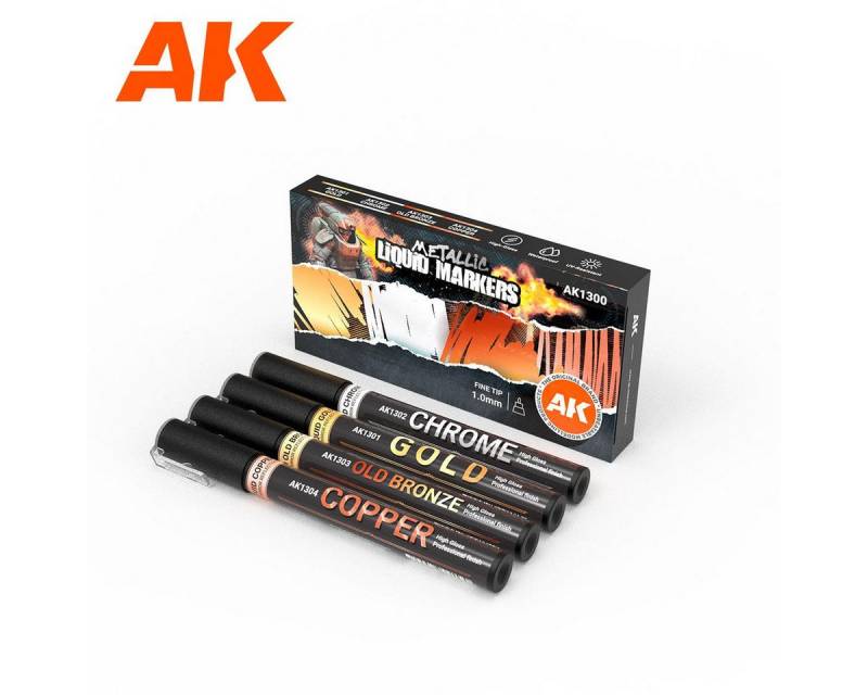 AK Interactive Acrylfarbe Metallic Liquid Markers - 4 Units Set von AK Interactive