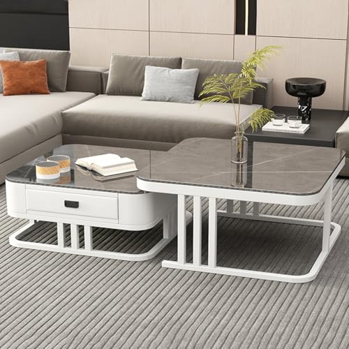 AKALNNB Couchtisch 2er Set mit zwei Aufbewahrungsschubladen, praktisches 2-in-1-Design, quadratischer Mehrzweck-Nisttisch, für Wohnzimmer, Schlafzimmer, Studio von AKALNNB
