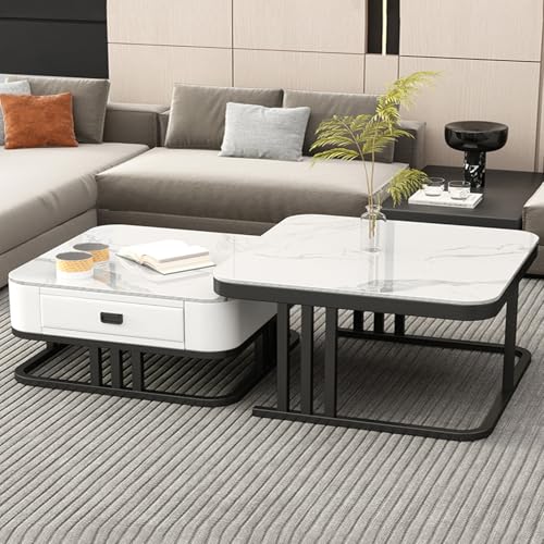 AKALNNB Couchtisch 2er Set mit zwei Aufbewahrungsschubladen, praktisches 2-in-1-Design, quadratischer Mehrzweck-Nisttisch, für Wohnzimmer, Schlafzimmer, Studio AKALNNB Couchtisch 2er Set mit zwei Aufbewahrungsschubladen, praktisches 2-in-1-Design, quadratischer Mehrzweck-Nisttisch, für Wohnzimmer, Schlafzimmer, Studio von AKALNNB
