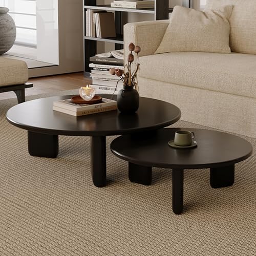 AKALNNB Kaffeetisch 2er Set Modern Beistelltisch Set Kreis Couchtisch mit Holzbasis für Wohnzimmer Schlafzimmer Büro AKALNNB Kaffeetisch 2er Set Modern Beistelltisch Set Kreis Couchtisch mit Holzbasis für Wohnzimmer Schlafzimmer Büro von AKALNNB