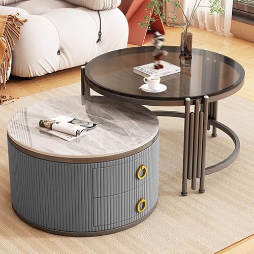 AKALNNB Nesting Coffee Table, Two Large-Capacity Storage Drawers, Retractable Space-Saving Design, with Round Handles, Vertical Grain Craftsmanship AKALNNB Nesting Coffee Table, Two Large-Capacity Storage Drawers, Retractable Space-Saving Design, with Round Handles, Vertical Grain Craftsmanship von AKALNNB