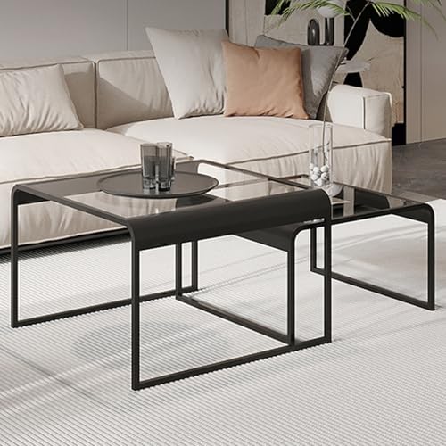 AKALNNB Nesting Couchtisch 2er Set, 2er und 1er Set Nesting Design, Tischplatte aus gehärtetem Glas, einfacher quadratischer Couchtisch, für Wohnzimmer, Schlafzimmer, Balkon, Hof AKALNNB Nesting Couchtisch 2er Set, 2er und 1er Set Nesting Design, Tischplatte aus gehärtetem Glas, einfacher quadratischer Couchtisch, für Wohnzimmer, Schlafzimmer, Balkon, Hof von AKALNNB