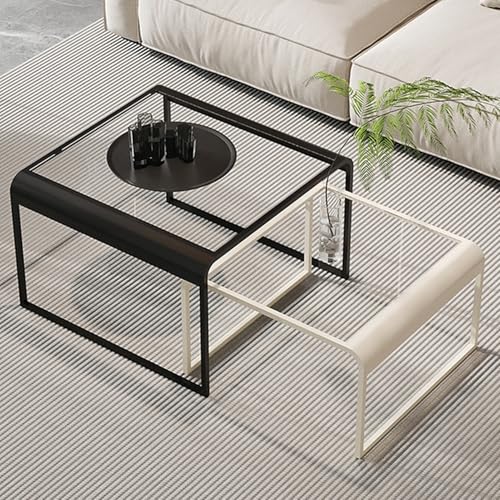 AKALNNB Nesting Couchtisch 2er Set, 2er und 1er Set Nesting Design, Tischplatte aus gehärtetem Glas, einfacher quadratischer Couchtisch, für Wohnzimmer, Schlafzimmer, Balkon, Hof von AKALNNB