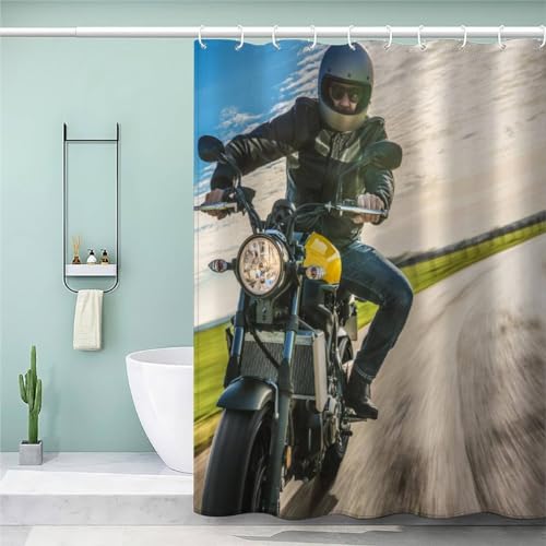 AKATIE 3D Duschvorhang 200x200 Wasserdicht mit Gewicht Saum Badewanne Vorhang Motorrad Cooler Teenager Duschvorhang mit 12 Hooks Duschvorhänge für Badezimmer von AKATIE