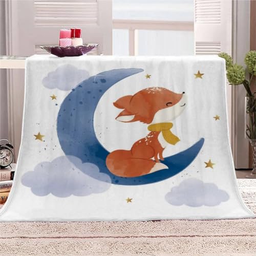 AKATIE 3D Fuchs Zeichentricktier Kuscheldecken 100x130 Kinder Flauschig Decke Mond Warm TV Decke Weich Plüsch Leichte Babydecke Microfaser Flanell Decke Sofadecke von AKATIE