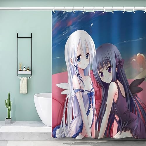 AKATIE Anime Duschvorhang 180x200 Süßes Anime-Mädchen Bad Vorhäng Anti-Schimmel Textil Anti-Bakteriel 3D Wasserdicht Duschvorhänge Badewanne mit 12 Hooks von AKATIE