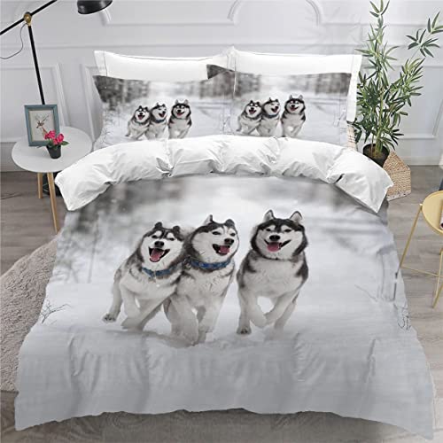 AKATIE Bettwäsche 155x220 Sibirischer Husky Bettbezug 3D Druck flauschig Hypoallergen Bettwäsche-Set 3Teilig Teenager Jungen Mädchen Mikrofaser Bunt Tier Hund Betten Set von AKATIE