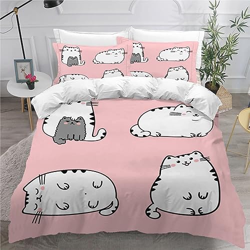 AKATIE Bettwäsche 200x200 flauschig Katze Rosa Bettwäsche Set 3 Stück Weiche Mikrofaser 3D Drucken Bettbezug Kätzchen Süß Jugendliche Bettbezüge mit 2 Kissenbezug 80 x80 von AKATIE