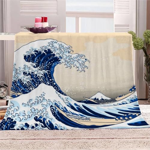 AKATIE Decke Japanischer Stil Kuscheldecke 200x200 Winter Sommer Kuscheldecke Japanische Kunst Bett Wohndecke Sofaüberwurf Decke Tagesdecke Weiche Mikrofaser Flanelldecke von AKATIE