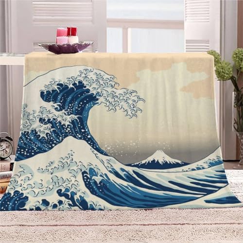 AKATIE Decke Japanischer Stil Kuscheldecke 200x200 Winter Sommer Kuscheldecke Japanische Kunst Bett Wohndecke Sofaüberwurf Decke Tagesdecke Weiche Mikrofaser Flanelldecke von AKATIE