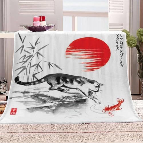 AKATIE Decke Japanischer Stil Kuscheldecke 200x200 Winter Sommer Kuscheldecke Tiger Bett Wohndecke Sofaüberwurf Decke Tagesdecke Weiche Mikrofaser Flanelldecke von AKATIE