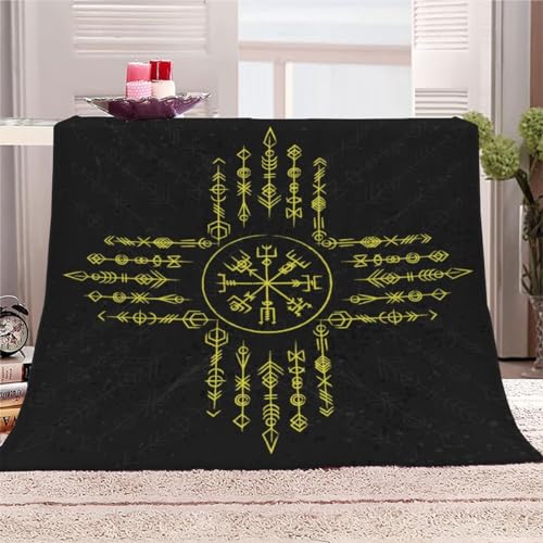 AKATIE Decke Wikinger Kuscheldecke 200x200 Winter Sommer Kuscheldecke Runen Bett Wohndecke Sofaüberwurf Decke Tagesdecke Weiche Mikrofaser Flanelldecke von AKATIE