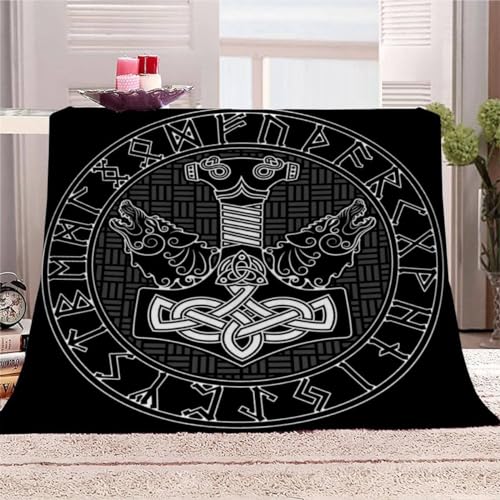 AKATIE Decke Wikingerhammer Kuscheldecke 200x200 Winter Sommer Kuscheldecke Schwarz Bett Wohndecke Sofaüberwurf Decke Tagesdecke Weiche Mikrofaser Flanelldecke von AKATIE