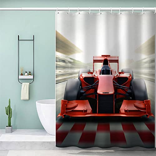 AKATIE Duschvorhang 180x180 Erwachsene Duschvorhang Formel-1-Auto 3D Motiv Schwer Stoff Polyester Badvorhang Extremsport Duschvorhang Waschbar Anti Schimmel von AKATIE