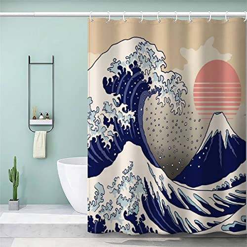 AKATIE Duschvorhang 180x180 Erwachsene Duschvorhang Japanischer Stil 3D Motiv Schwer Stoff Polyester Badvorhang Japanische Kunst Duschvorhang Waschbar Anti Schimmel von AKATIE