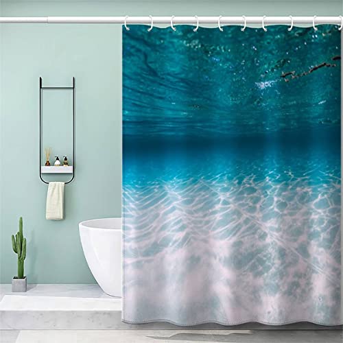 AKATIE Duschvorhang Anti Schimmel 240x200 3D Motiv Wasserdicht Shower Curtain Ozean Blaues Meer Badewanne Vorhang Polyester mit 12 Haken von AKATIE